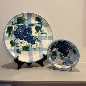 Gail Pittman Pottery Hand Painted Serving Plate & Bowl
